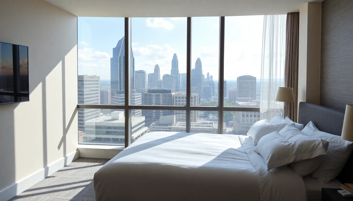 Modern guest room with panoramic Atlanta skyline view