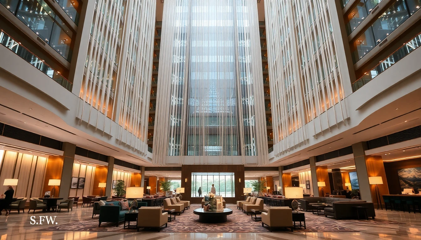 Hotel Lobby with high ceilings and modern design